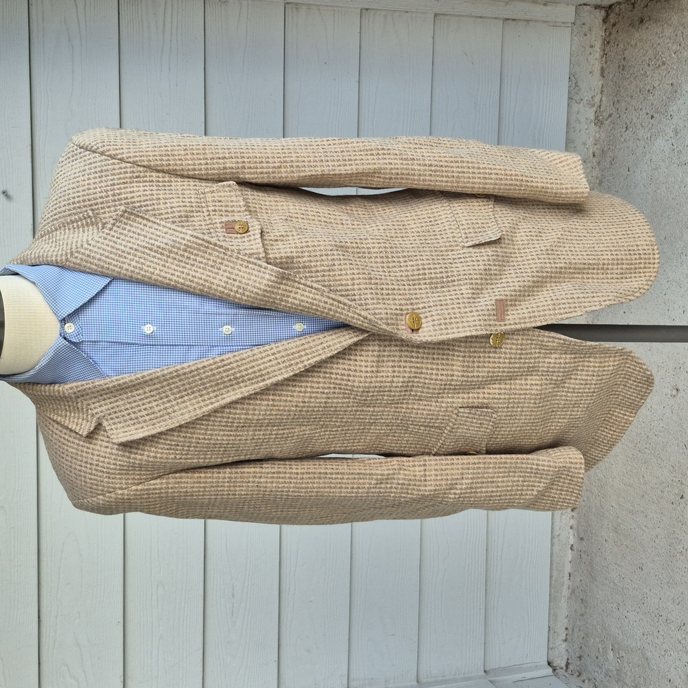 JOHNNY CARSON Beige‎ Tan Weave Wool TWEED Mens Sz 40 R Sport Coat Blazer VTG